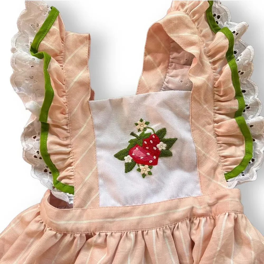 Rosa Flamenco Strawberry Ruffle Pinafore Smock Dress 7/8 Pink